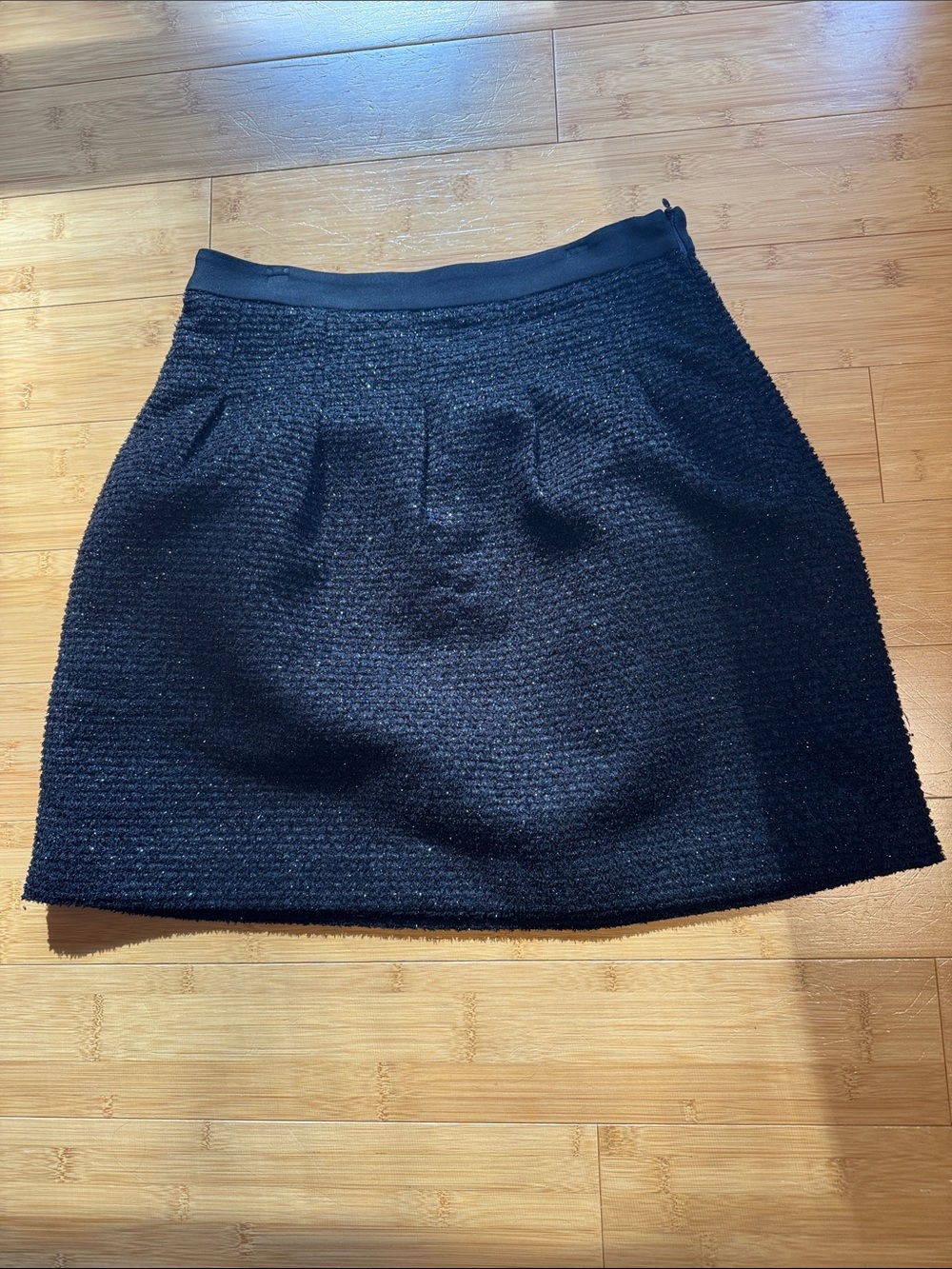 LOFT ✨ Sparkle Black Textured Mini Skirt with Subtle Pleats